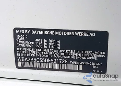 2013 BMW 328I xDrive from USA, damaged, VIN WBA3B5C55DF591728